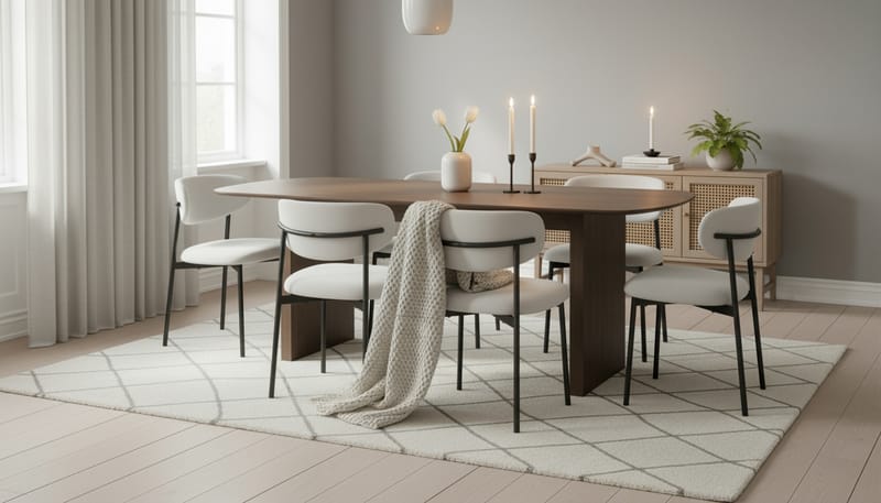 Richeto Matbord 180 cm med 6 Lucy Matstolar - Rökt ek / Vit Bouclé - Möbler - Matplats - Matgrupp & matbord med stolar