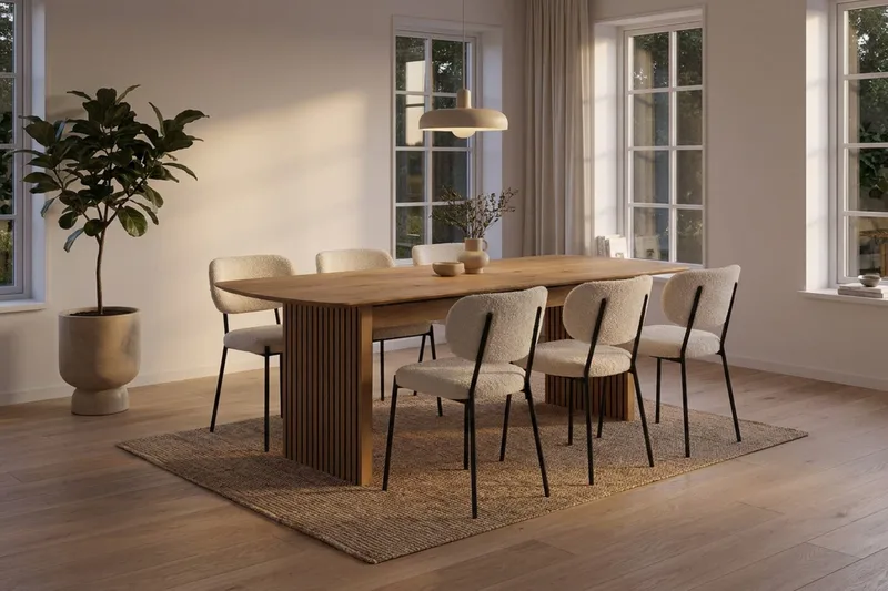 Richeto Matbord 180 cm med 6 st Gemmiano Stolar i Teddy - Brun, Vit - Möbler - Matplats - Matgrupp & matbord med stolar