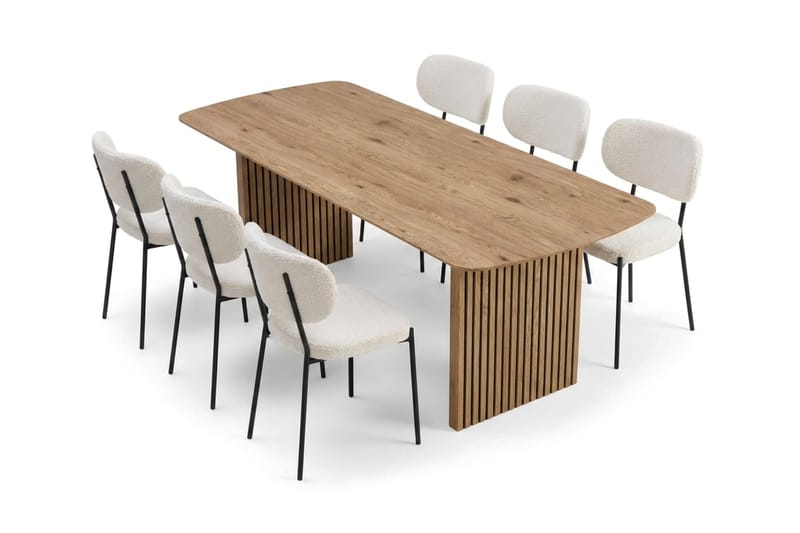 Richeto Matbord 180 cm med 6 st Gemmiano Stolar i Teddy - Brun, Vit - Möbler - Matplats - Matgrupp & matbord med stolar