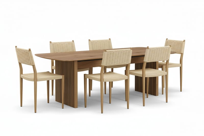 Richeto Matbord 180 cm med 6 st Jamna Matstolar, Brun