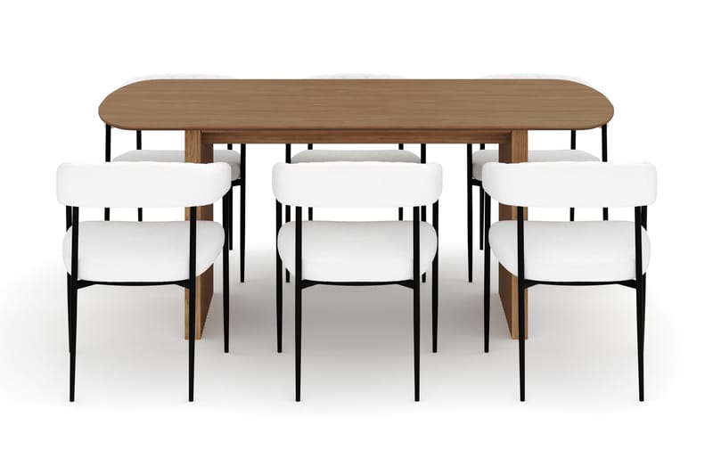 Richeto Matbord 180 cm med 6 Velma Matstolar - Naturlig finish / Vit Bouclé - Möbler - Matplats - Matgrupp & matbord med stolar
