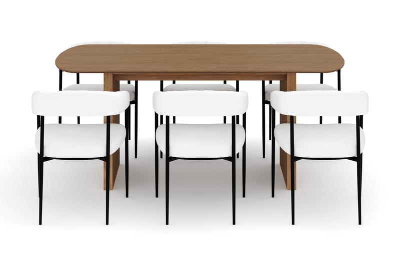Richeto Matbord 180 cm med 6 Velma Matstolar - Naturlig finish / Vit Bouclé - Möbler - Matplats - Matgrupp & matbord med stolar