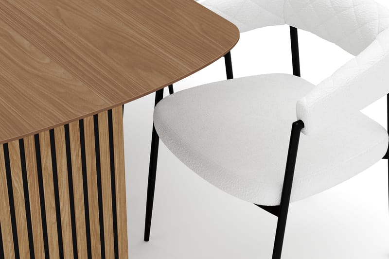 Richeto Matbord 180 cm med 6 Velma Matstolar - Naturlig finish / Vit Bouclé - Möbler - Matplats - Matgrupp & matbord med stolar