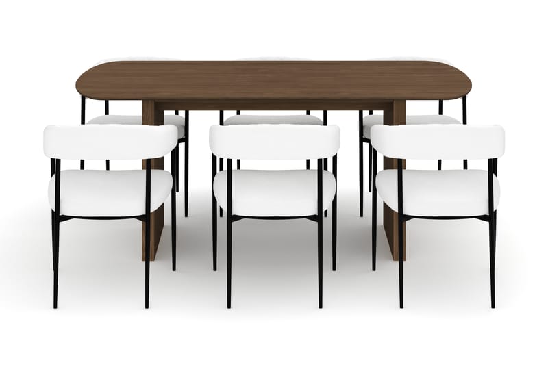 Richeto Matbord 180 cm med 6 Velma Matstolar - Rökt ek / Vit Bouclé - Möbler - Matplats - Matgrupp & matbord med stolar