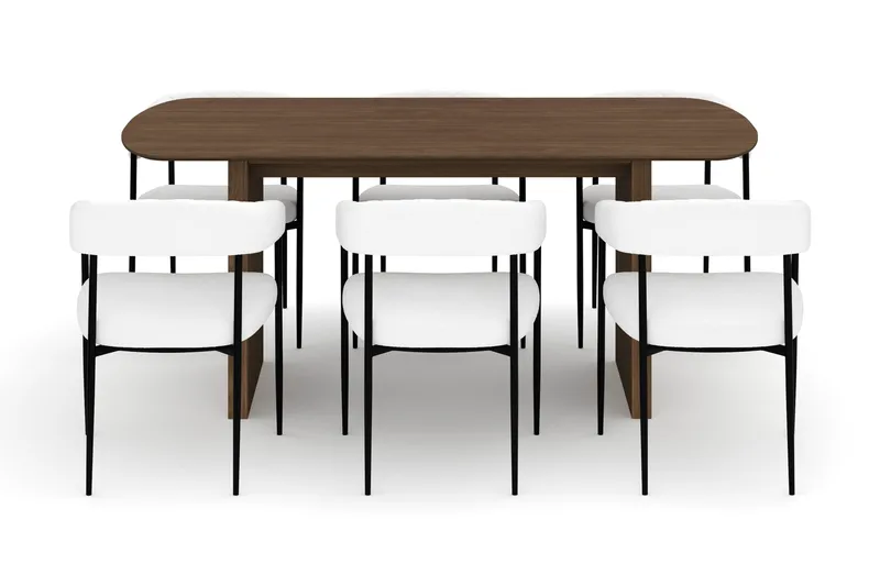 Richeto Matbord 180 cm med 6 Velma Matstolar - Rökt ek / Vit Bouclé - Möbler - Matplats - Matgrupp & matbord med stolar