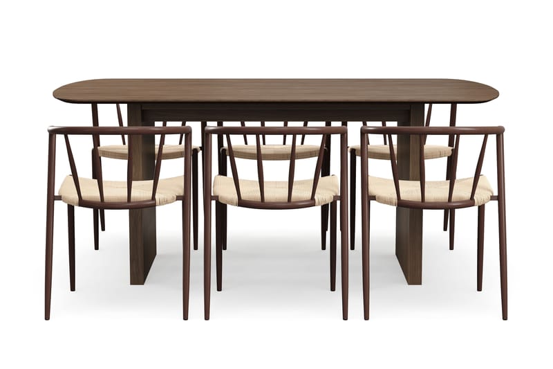 Richeto Matbord 180 cm med 6 Winston Matstolar - Rökt ek / Beige / Metallben Rökt ek - Möbler - Matplats - Matgrupp & matbord med stolar