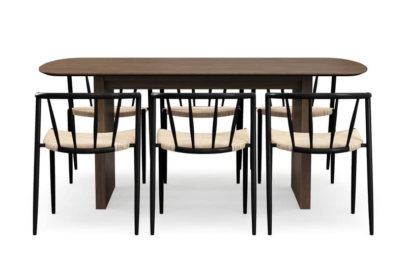 Richeto Matbord 180 cm med 6 Winston Matstolar - Rökt ek / Beige / Metallben Svart - Möbler - Matplats - Matgrupp & matbord med stolar