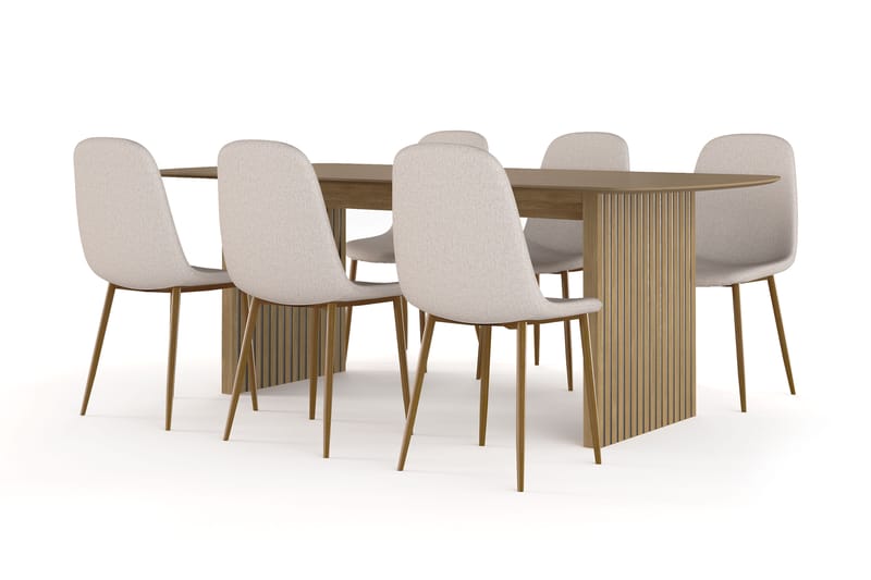 Richeto Matbord 210 cm ek +  6 st Nikolas stol beige med ek ben, Natur/Beige