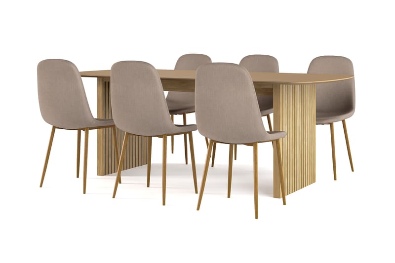 Richeto Matbord 210 cm ek +  6 st Nikolas stol brun med ek ben, Natur/Brun