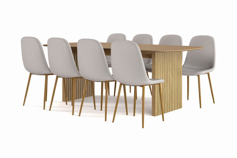 Richeto Matbord 210 cm ek +  8 st Nikolas stol grå med ek ben, Natur/Grå