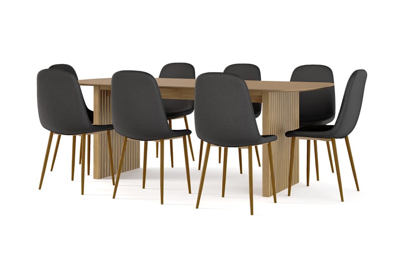 Richeto Matbord 210 cm ek +  8 st Nikolas stol svart med ek ben, Natur/Svart