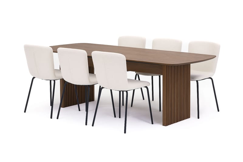 Richeto Matbord 210 cm med 4 Katy Matstolar, Rökt ek / Vit Bouclé