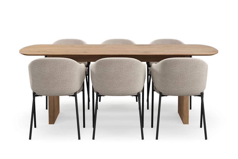Richeto Matbord 210 cm med 6 Filip Matstolar - Naturlig finish / Taupe Bouclé - Möbler - Matplats - Matgrupp & matbord med stolar