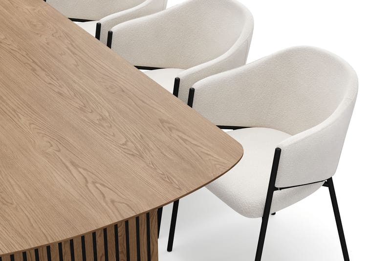 Richeto Matbord 210 cm med 6 Filip Matstolar - Naturlig finish / Vit Bouclé - Möbler - Matplats - Matgrupp & matbord med stolar