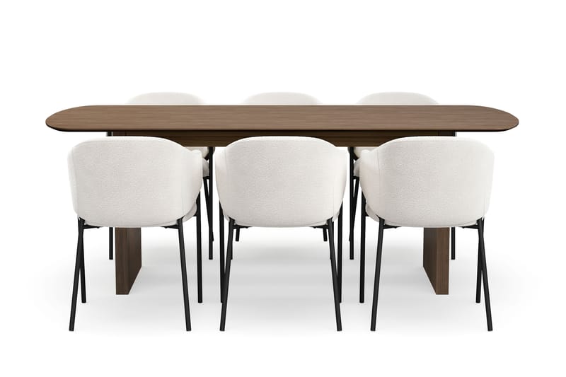 Richeto Matbord 210 cm med 6 Filip Matstolar - Rökt ek / Vit Bouclé - Möbler - Matplats - Matgrupp & matbord med stolar