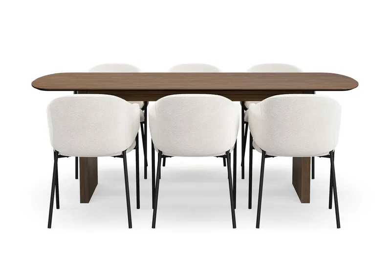 Richeto Matbord 210 cm med 6 Filip Matstolar - Rökt ek / Vit Bouclé - Möbler - Matplats - Matgrupp & matbord med stolar