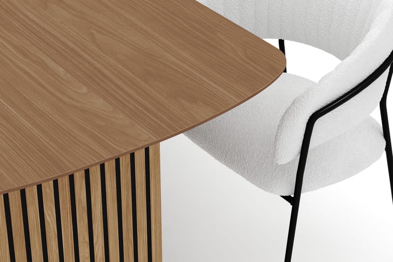Richeto Matbord 210 cm med 6 Karol Matstolar - Naturlig finish / Vit Bouclé - Möbler - Matplats - Matgrupp & matbord med stolar