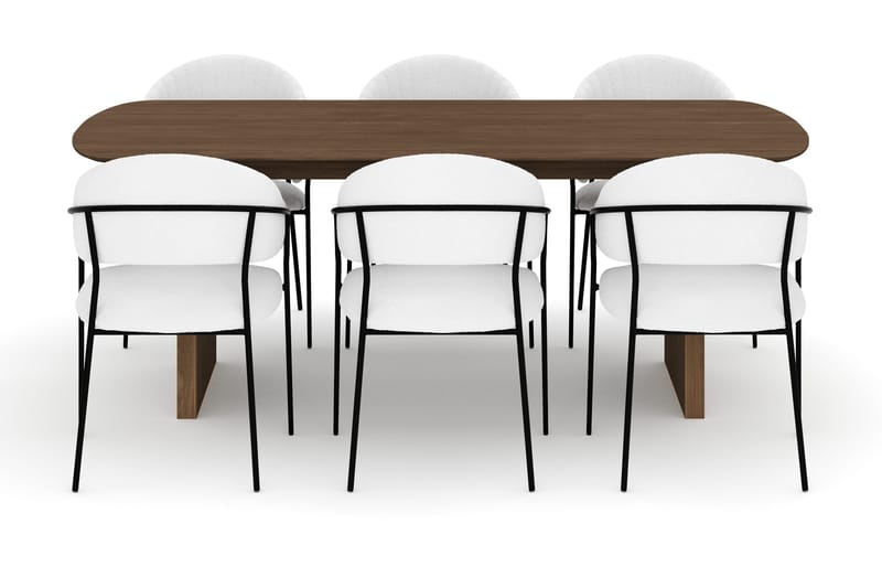 Richeto Matbord 210 cm med 6 Karol Matstolar - Rökt ek / Vit Bouclé - Möbler - Matplats - Matgrupp & matbord med stolar