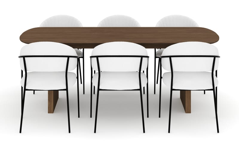 Richeto Matbord 210 cm med 6 Karol Matstolar - Rökt ek / Vit Bouclé - Möbler - Matplats - Matgrupp & matbord med stolar