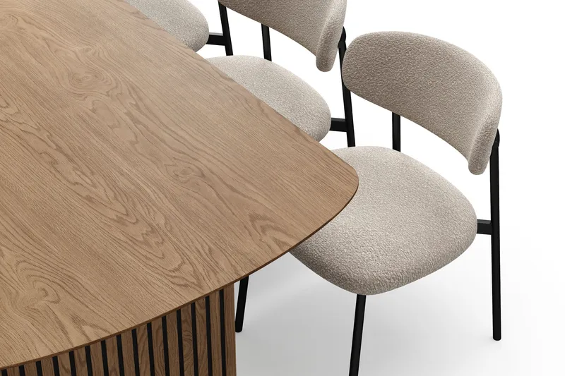 Richeto Matbord 210 cm med 6 Lucy Matstolar - Naturlig finish / Greige Bouclé / Metallben Svart - Möbler - Matplats - Matgrupp & matbord med stolar