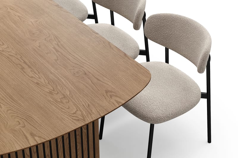 Richeto Matbord 210 cm med 6 Lucy Matstolar - Naturlig finish / Greige Bouclé / Metallben Svart - Möbler - Matplats - Matgrupp & matbord med stolar