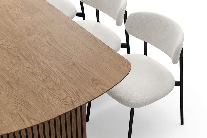 Richeto Matbord 210 cm med 6 Lucy Matstolar - Naturlig finish / Vit Bouclé / Metallben Svart - Möbler - Matplats - Matgrupp & matbord med stolar