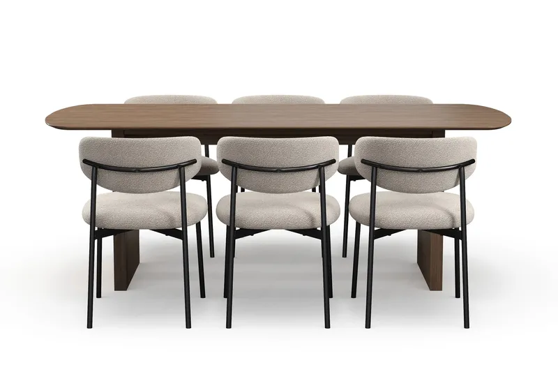 Richeto Matbord 210 cm med 6 Lucy Matstolar - Rökt ek / Greige Bouclé - Möbler - Matplats - Matgrupp & matbord med stolar