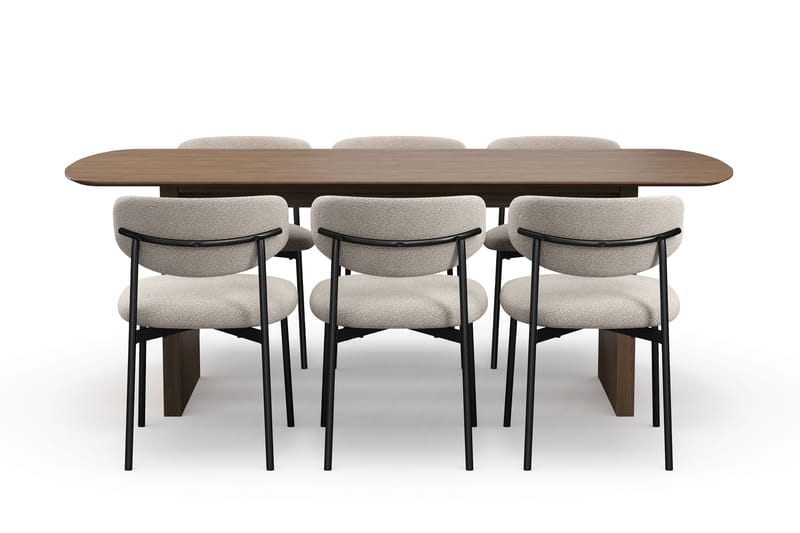 Richeto Matbord 210 cm med 6 Lucy Matstolar - Rökt ek / Greige Bouclé - Möbler - Matplats - Matgrupp & matbord med stolar