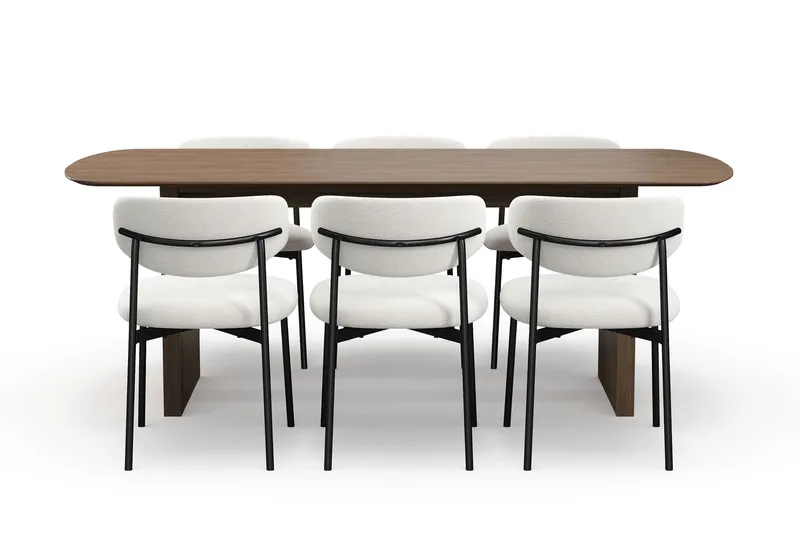 Richeto Matbord 210 cm med 6 Lucy Matstolar - Rökt ek / Vit Bouclé - Möbler - Matplats - Matgrupp & matbord med stolar