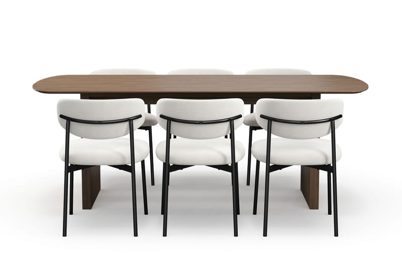 Richeto Matbord 210 cm med 6 Lucy Matstolar - Rökt ek / Vit Bouclé - Möbler - Matplats - Matgrupp & matbord med stolar