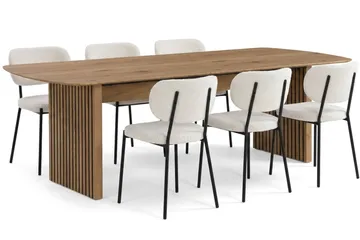 Richeto Matbord 210 cm med 6 st Gemmiano Stolar i Teddy - Brun, Vit - Möbler - Matplats - Matgrupp & matbord med stolar