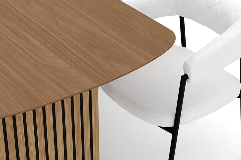 Richeto Matbord 210 cm med 6 Velma Matstolar - Naturlig finish / Vit Bouclé - Möbler - Matplats - Matgrupp & matbord med stolar