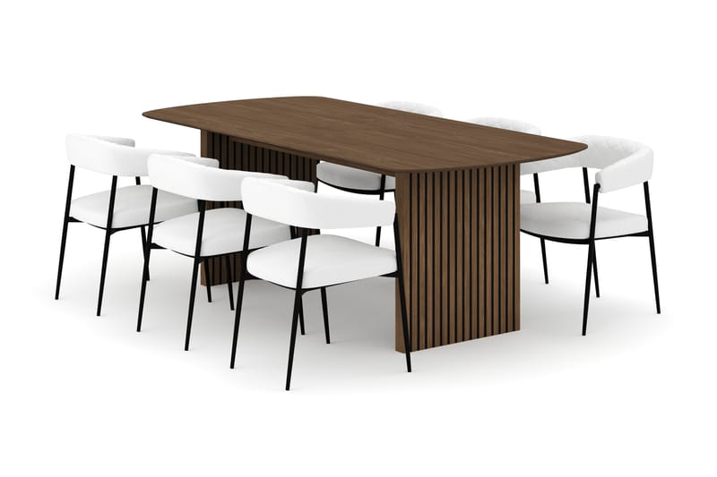 Richeto Matbord 210 cm med 6 Velma Matstolar, Rökt ek / Vit Bouclé