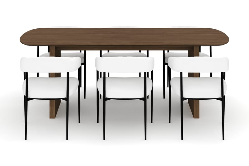 Richeto Matbord 210 cm med 6 Velma Matstolar - Rökt ek / Vit Bouclé - Möbler - Matplats - Matgrupp & matbord med stolar