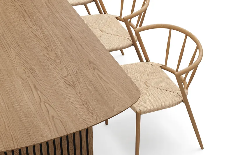 Richeto Matbord 210 cm med 6 Winston Matstolar - Naturlig finish / Beige / Metallben Ek - Möbler - Matplats - Matgrupp & matbord med stolar