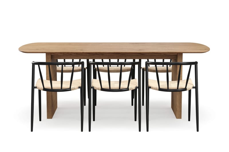 Richeto Matbord 210 cm med 6 Winston Matstolar - Naturlig finish / Beige / Metallben Svart - Möbler - Matplats - Matgrupp & matbord med stolar