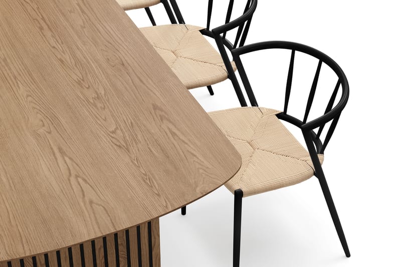 Richeto Matbord 210 cm med 6 Winston Matstolar - Naturlig finish / Beige / Metallben Svart - Möbler - Matplats - Matgrupp & matbord med stolar