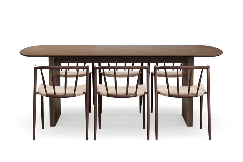 Richeto Matbord 210 cm med 6 Winston Matstolar - Rökt ek / Beige / Metallben Rökt ek - Möbler - Matplats - Matgrupp & matbord med stolar