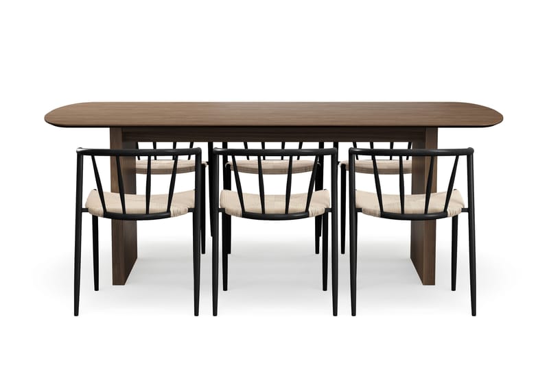 Richeto Matbord 210 cm med 6 Winston Matstolar - Rökt ek / Beige / Metallben Svart - Möbler - Matplats - Matgrupp & matbord med stolar
