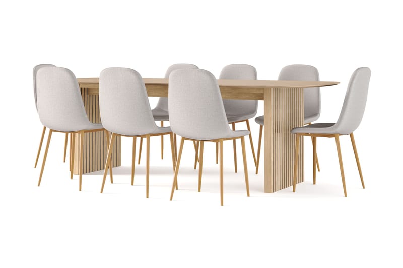 Richeto Matbord 240 cm ek +  8 st Nibe stol grå med ek ben - Natur/Grå - Möbler - Matplats - Matgrupp & matbord med stolar