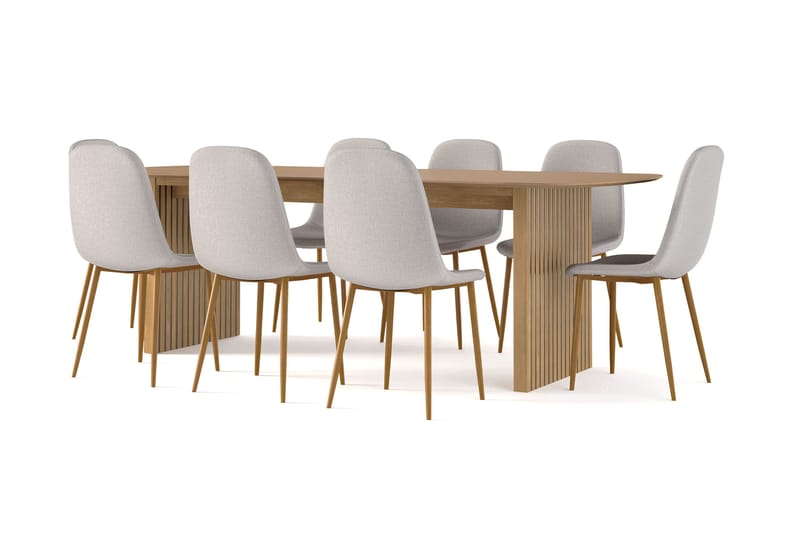 Richeto Matbord 240 cm ek +  8 st Nibe stol grå med ek ben - Natur/Grå - Möbler - Matplats - Matgrupp & matbord med stolar
