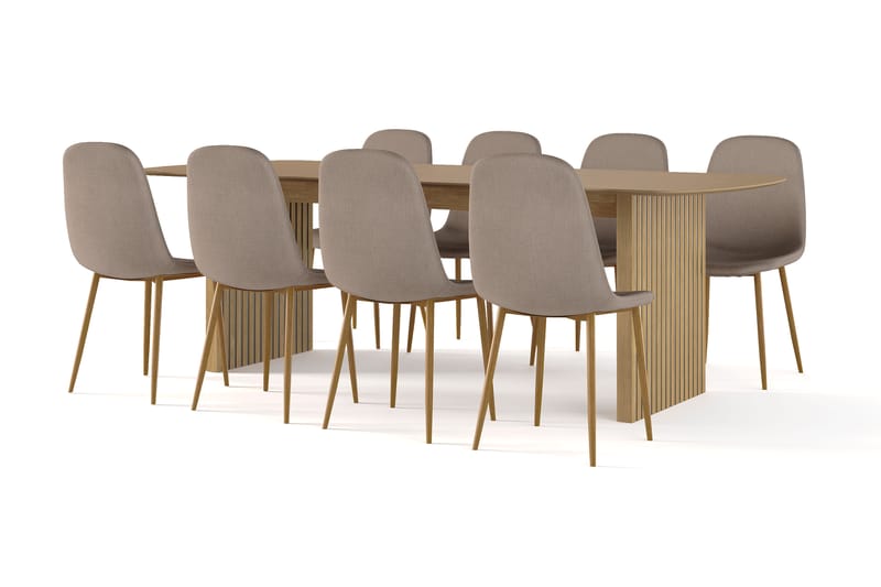 Richeto Matbord 240 cm ek +  8 st Nikolas stol brun med ek ben, Natur/Brun