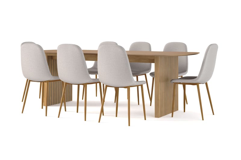 Richeto Matbord 240 cm ek +  8 st Nikolas stol grå med ek ben - Natur/Grå - Möbler - Matplats - Matgrupp & matbord med stolar