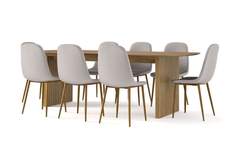 Richeto Matbord 240 cm ek +  8 st Nikolas stol grå med ek ben, Natur/Grå