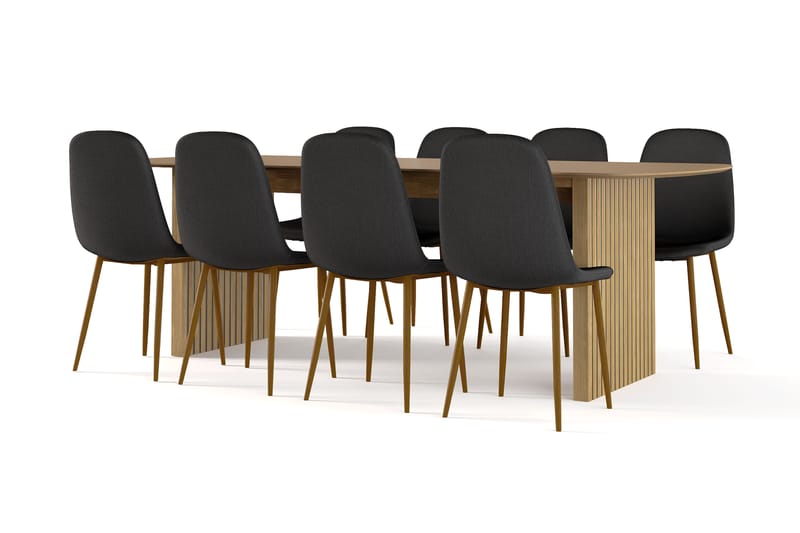 Richeto Matbord 240 cm ek +  8 st Nikolas stol svart med ek ben, Natur/Svart