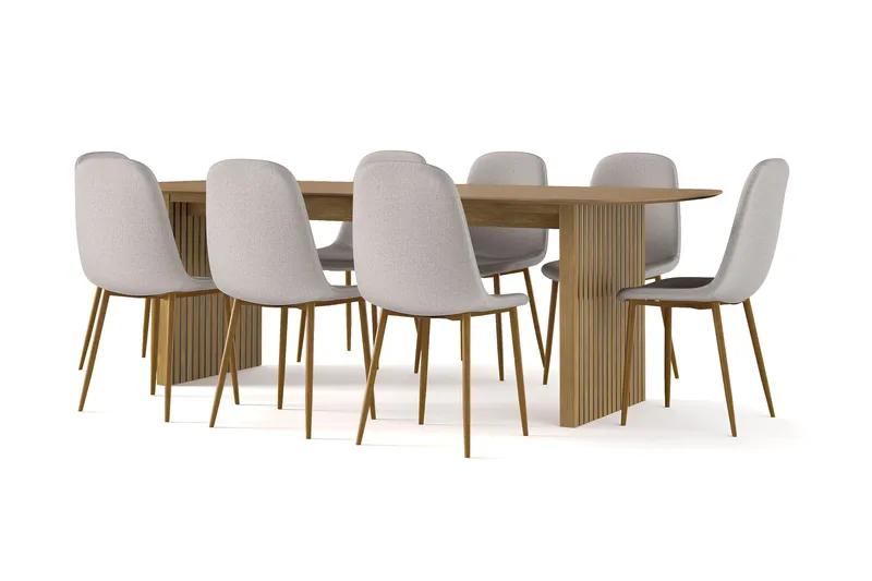 Richeto Matbord 240 cm ek +  8 st Nibe stol grå med ek ben - Natur/Grå - Möbler - Matplats - Matgrupp & matbord med stolar