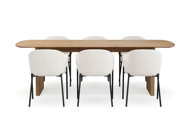Richeto Matbord 240 cm med 6 Filip Matstolar - Naturlig finish / Vit Bouclé - Möbler - Matplats - Matgrupp & matbord med stolar
