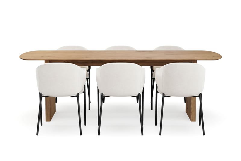 Richeto Matbord 240 cm med 6 Filip Matstolar - Naturlig finish / Vit Bouclé - Möbler - Matplats - Matgrupp & matbord med stolar