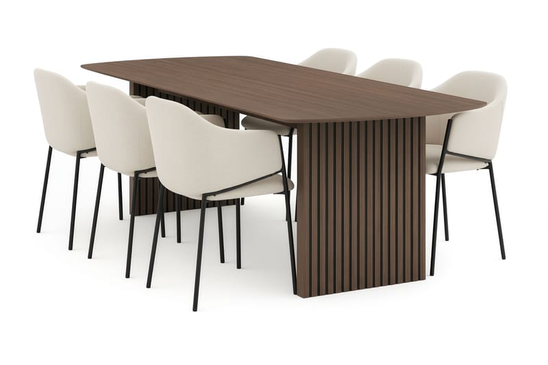 Richeto Matbord 240 cm med 6 Filip Matstolar, Rökt ek / Taupe Bouclé