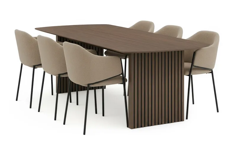 Richeto Matbord 240 cm med 6 Filip Matstolar, Rökt ek / Taupe Bouclé
